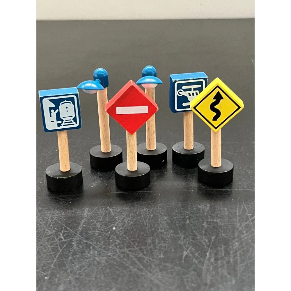 Wooden Traffic Signs Street Lights Multicolor Toy Set 6pc OS